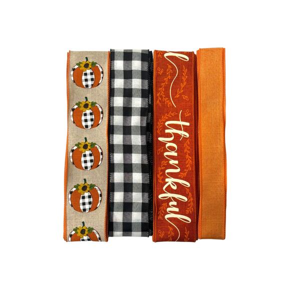 Fall Wreath Kit "Happy Harvest Thankful" Pumpkin Sign & Thankful Ribbon Bundle - Picture 3 of 5